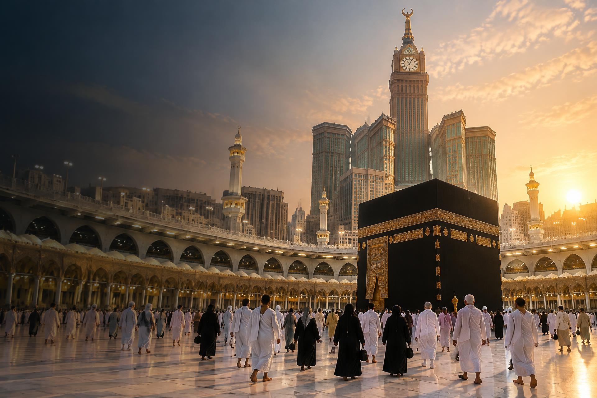 Umrah pilgrims at the Kaaba in Masjid Al-Haram, Makkah